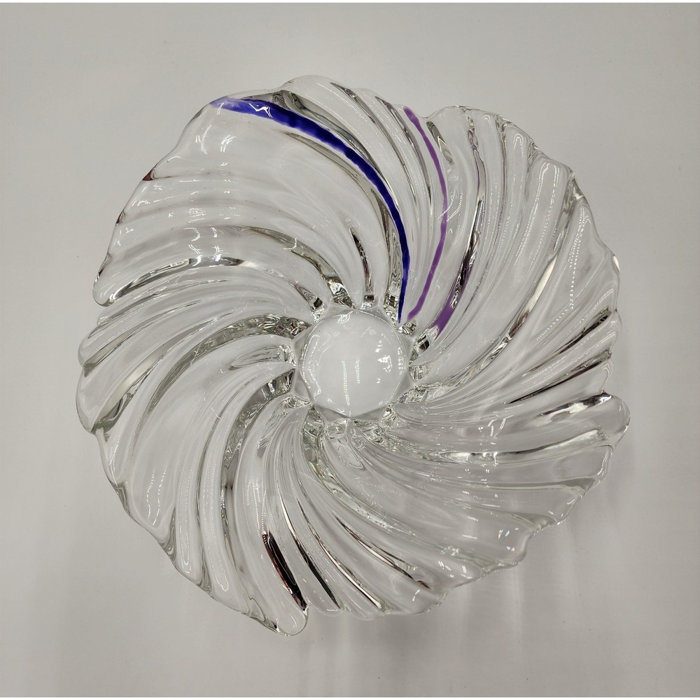Mikasa Belle Epoque Clear Crystal/Blue Glass Wave Swirl Bowl Centerpiece Dish - Picture 2 of 16